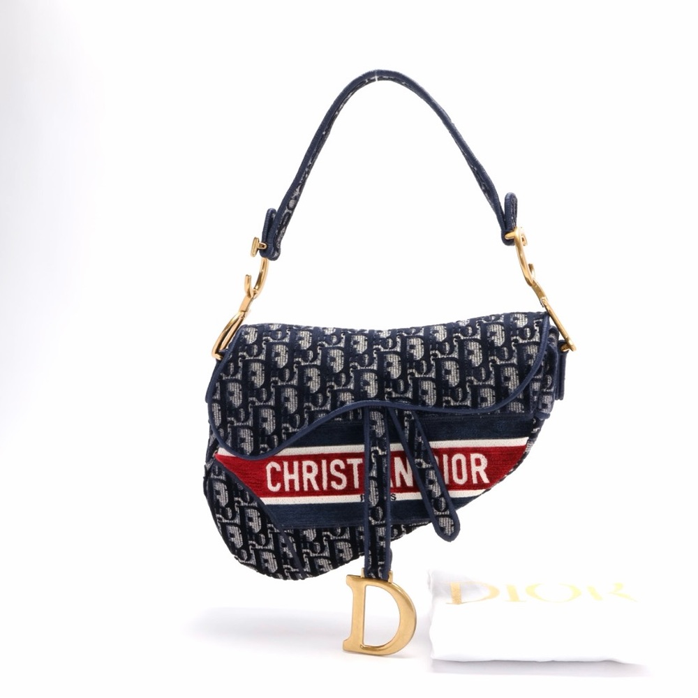 *SOLD* Christian Dior Saddle Handbag Logo Embroidered Oblique Velvet Medium